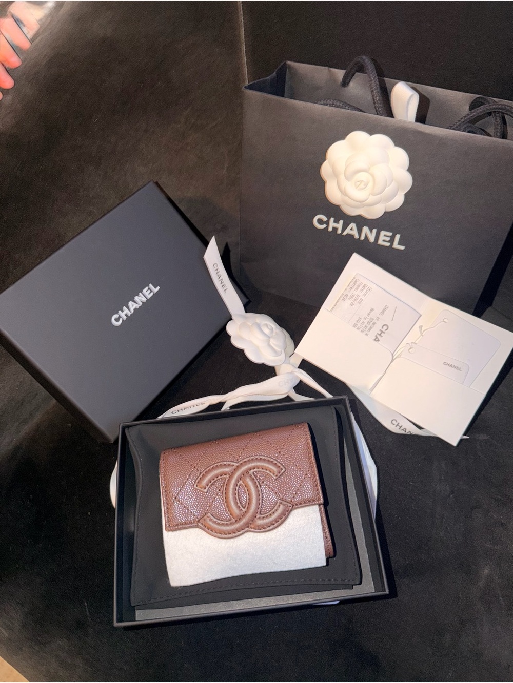 CHANEL Caviar Brown Leather CC Compact Wallet card holder